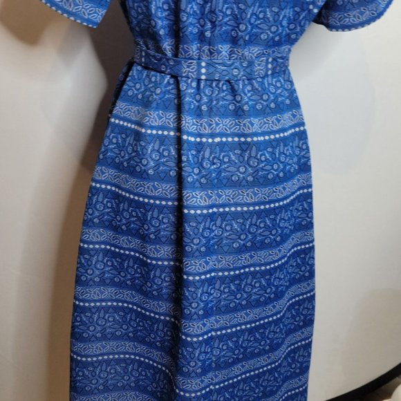 Vintage Dress Blue Bandana Print Jule Wyn New York Zip Back Belted Faux Pockets - Picture 8 of 11